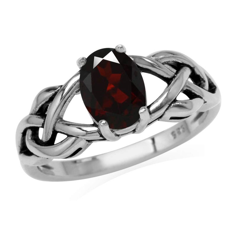 Silvershake 1.4ct. 8X6mm Natural Oval Shape Garnet 925 Sterling Silver Celtic Knot Solitaire Ring Size 6.5 - Image 1